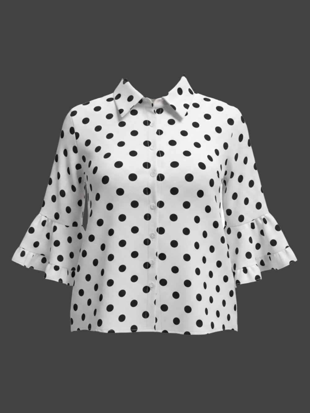 Zac & Rachel Black White Polka Dot Sheer Ruffle Sleeve Blouse Medium
